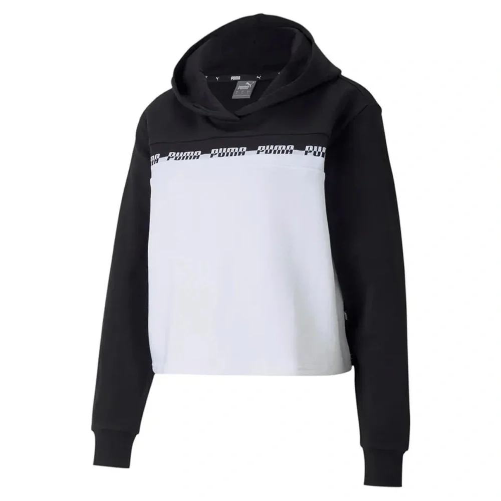 NWT- Puma Women's Black/White Amplified Cropped Logo Hoodie - Picture 2 of 7